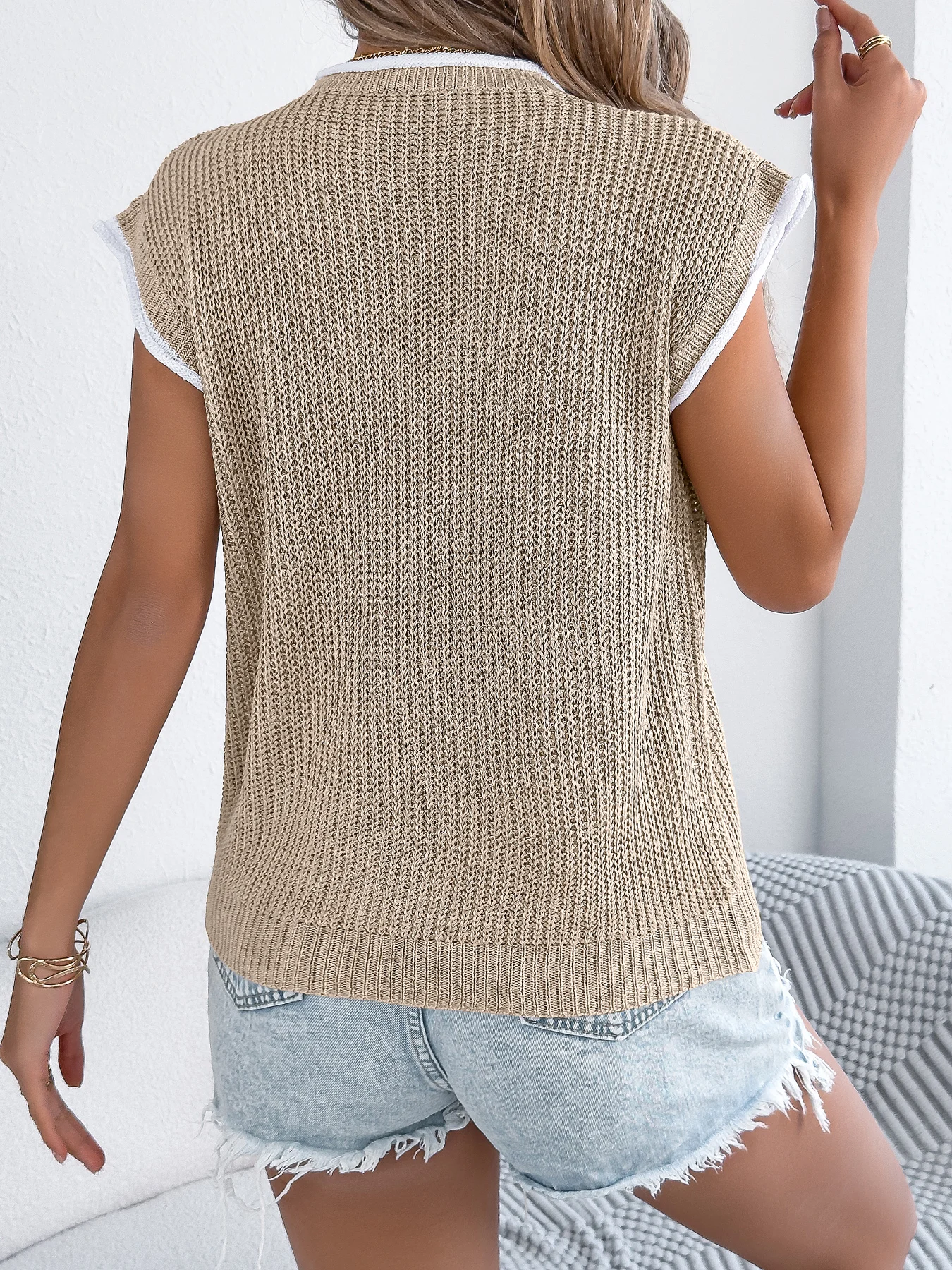 Women Color Block Stripe Knitted Pullover Sweater