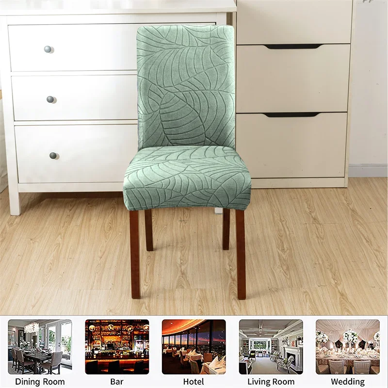 1PC Leaf Jacquard Chair Covers Removable Stretch universal Chairs Cover Solid Color Seat Covers for Dining Room Hotel Banquet 5