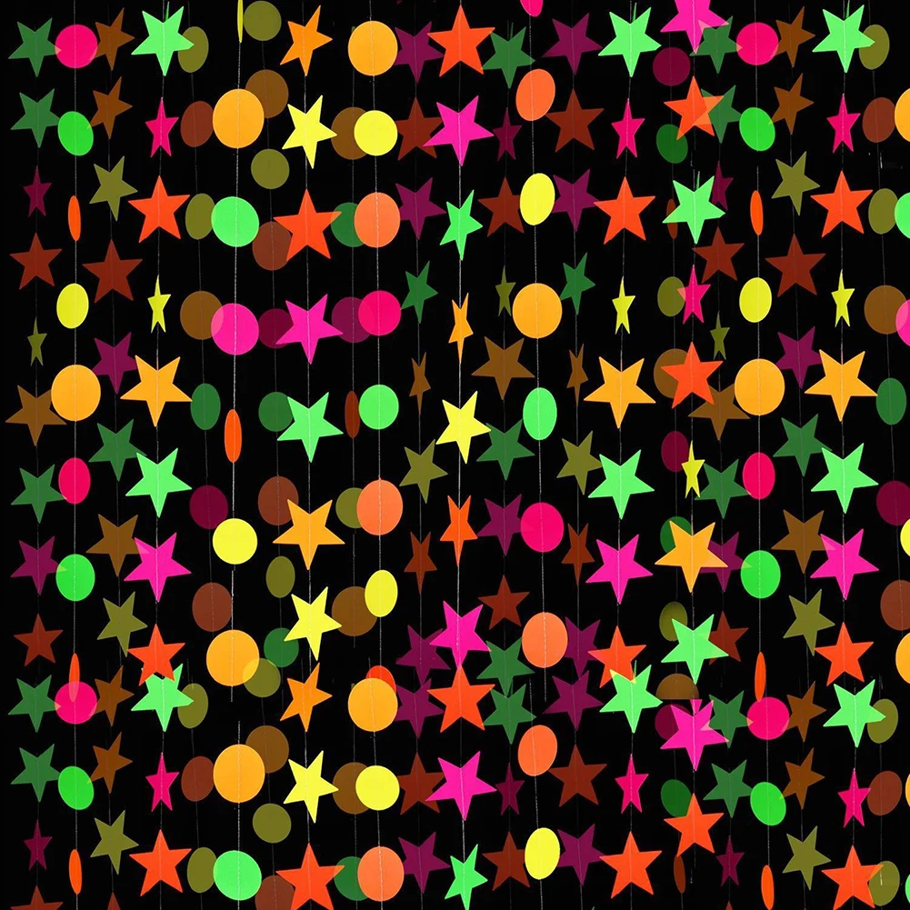 Description Picture 2 of itemNeon Fluorescent Garland Round Stars Black Light Glow Party Decor Happy Birthday/ Banner Baby Shower Supplies Wedding Decoration
