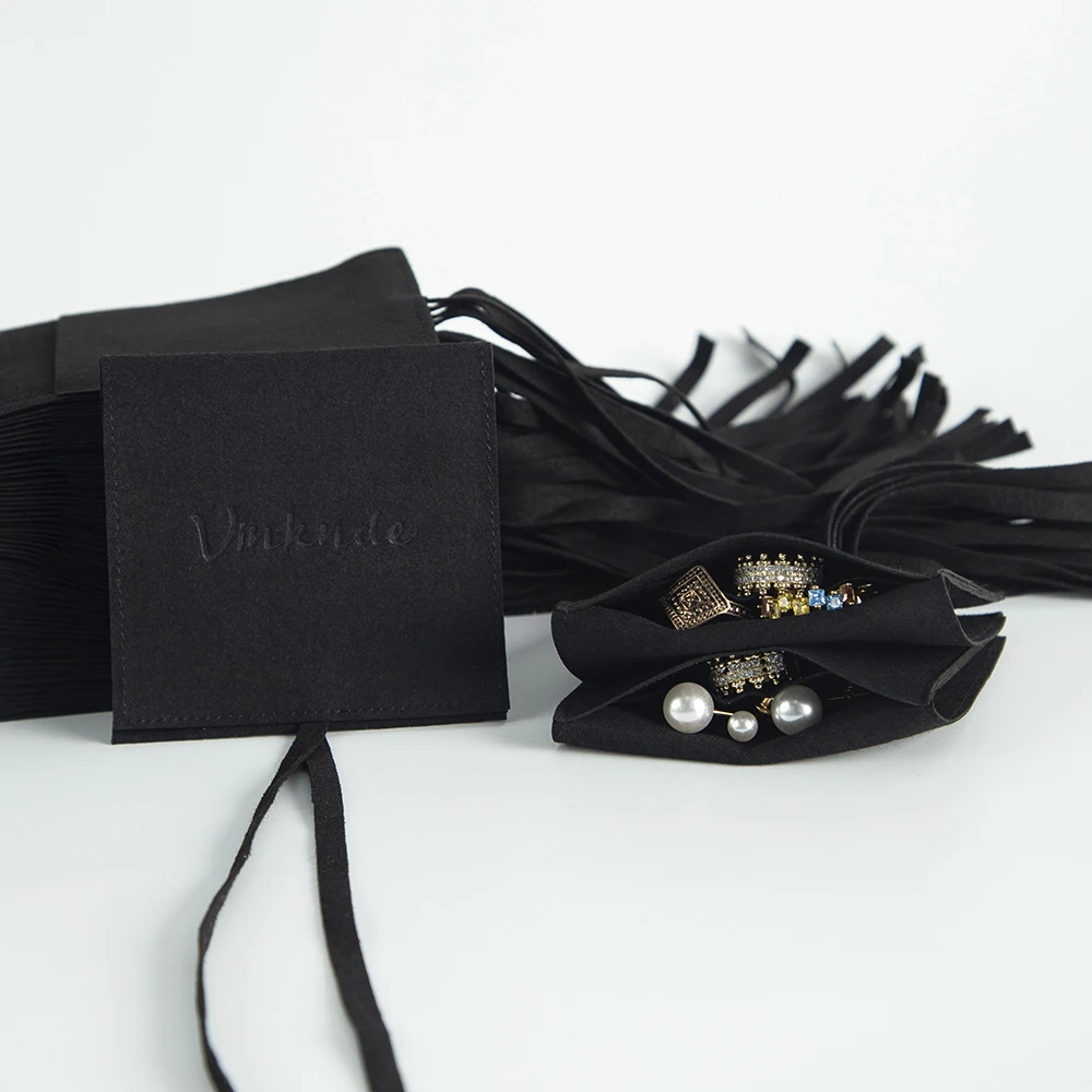 50Pcs Microfiber Envelope Flap Black Bag Wedding Favors Suede Velvet Dustproof Jewelry Pouch Can Custom Personalized Print Logo