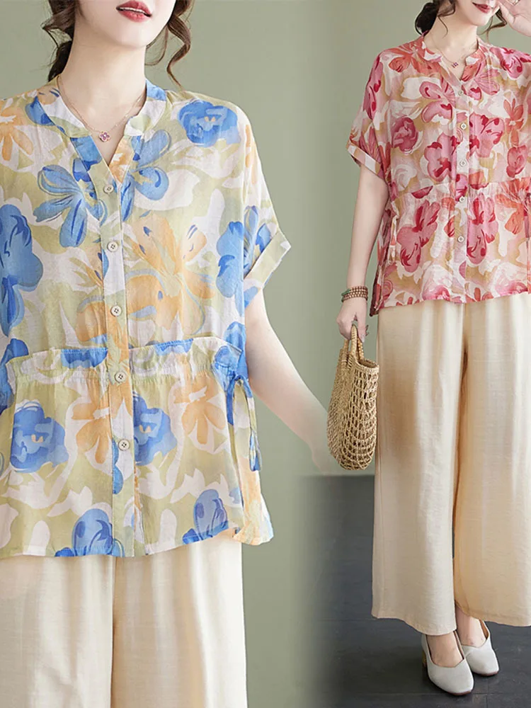 

Женские повседневные костюмы из 100% хлопка, комплект из 2 предметов, Новинка лета 2024, Удобные Свободные женские топы и брюки в винтажном стиле