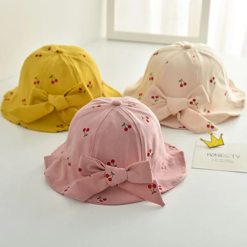 

Cute Bows Kids Hat Fruit Printed Children Girl Bucket Cap Spring Summer Soft Cotton Outdoor Fisherman Sun Hat