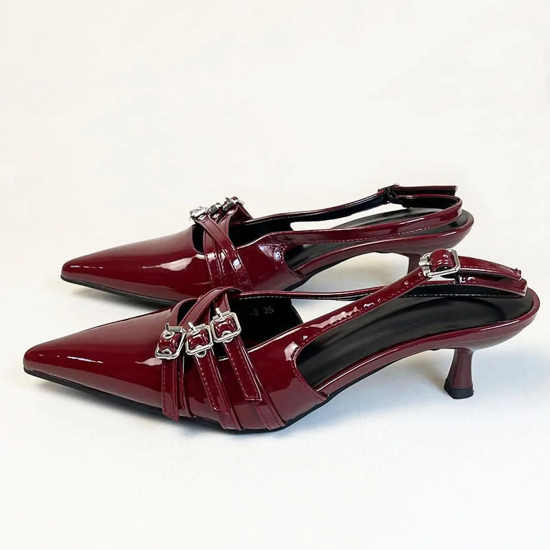 Sandals Ladies High Heels Spring Slides Shoes Fashion Women Thin Heels Shoes Buckle Strap Career Shallow Female Pumps Footwear 2