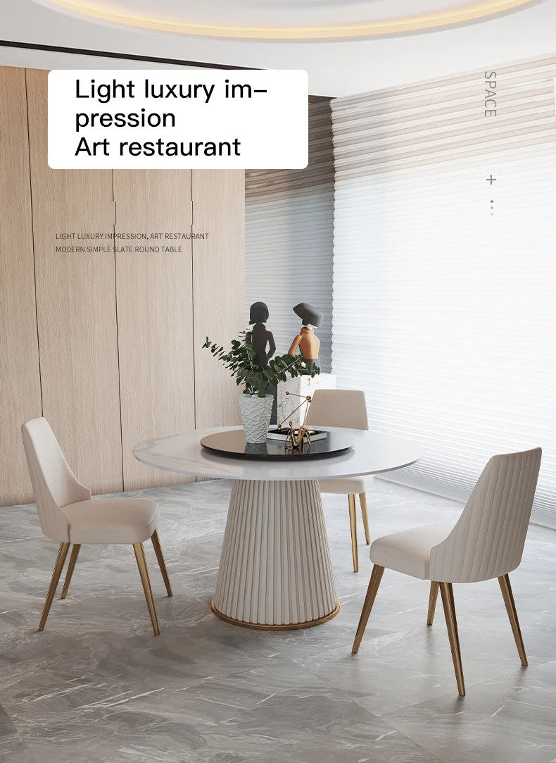 Description Picture 2 of itemContemporary Light Luxury Marble Dining Table Sets With Turntable For Small Apartment Simple Household Round Table For 4 People