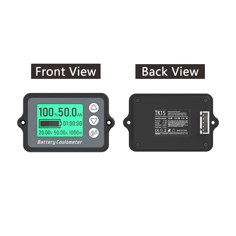 TK15 Battery Coulometer 50A 100A 350A Lithium Battery Capacity Tester Voltage Current Residual Power Indicator Battery Monitor 5