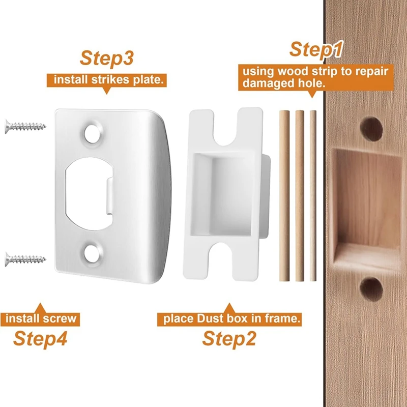 B76A 4 Pack Door Latch Strike Plate-Stainless Steel Door Lock Strike Plate Repair Kits-Door Latch Restorer Reinforcement