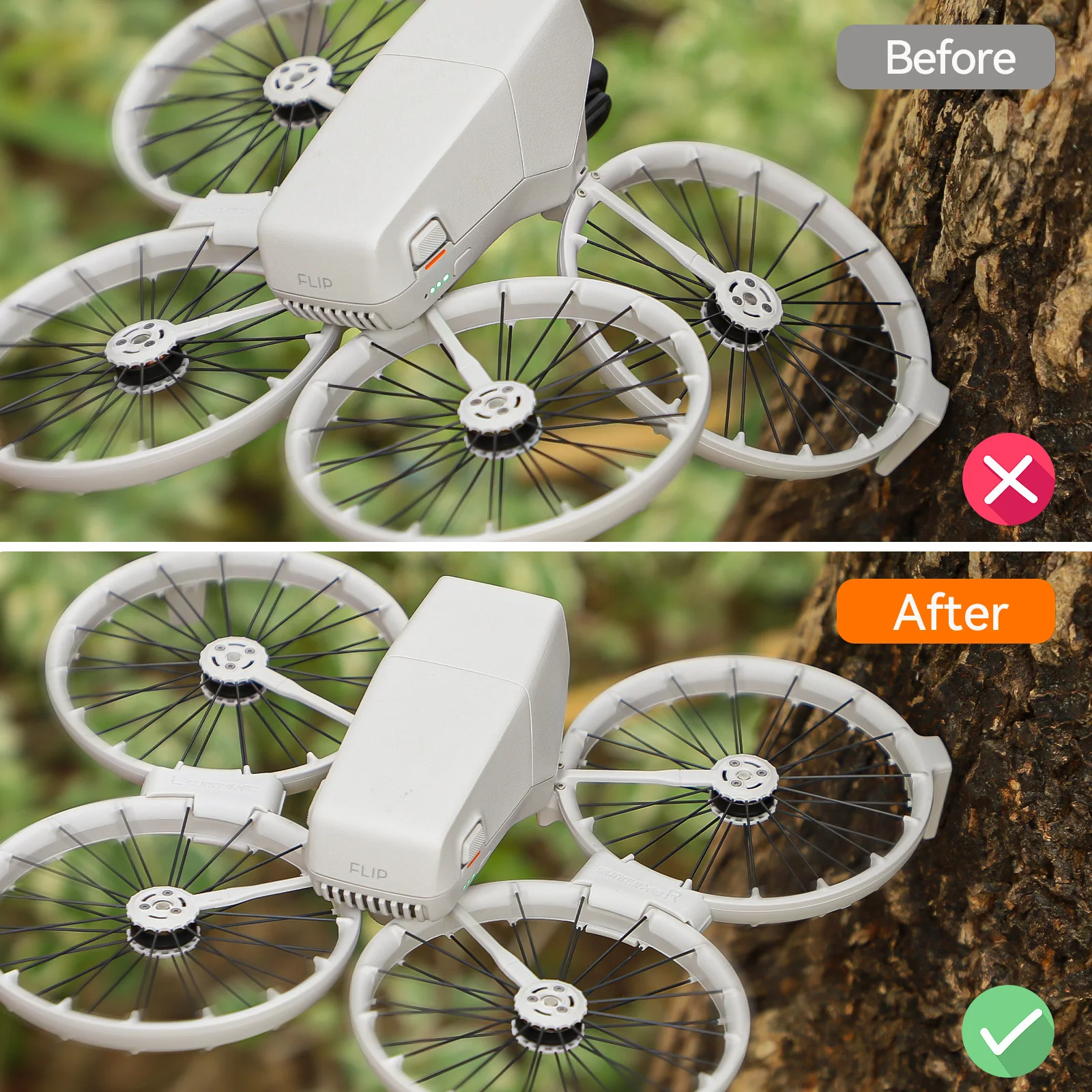 Gros plan sur une boucle de fixation antichoc pour drone DJI Flip, montrant le mécanisme à dégagement rapide.