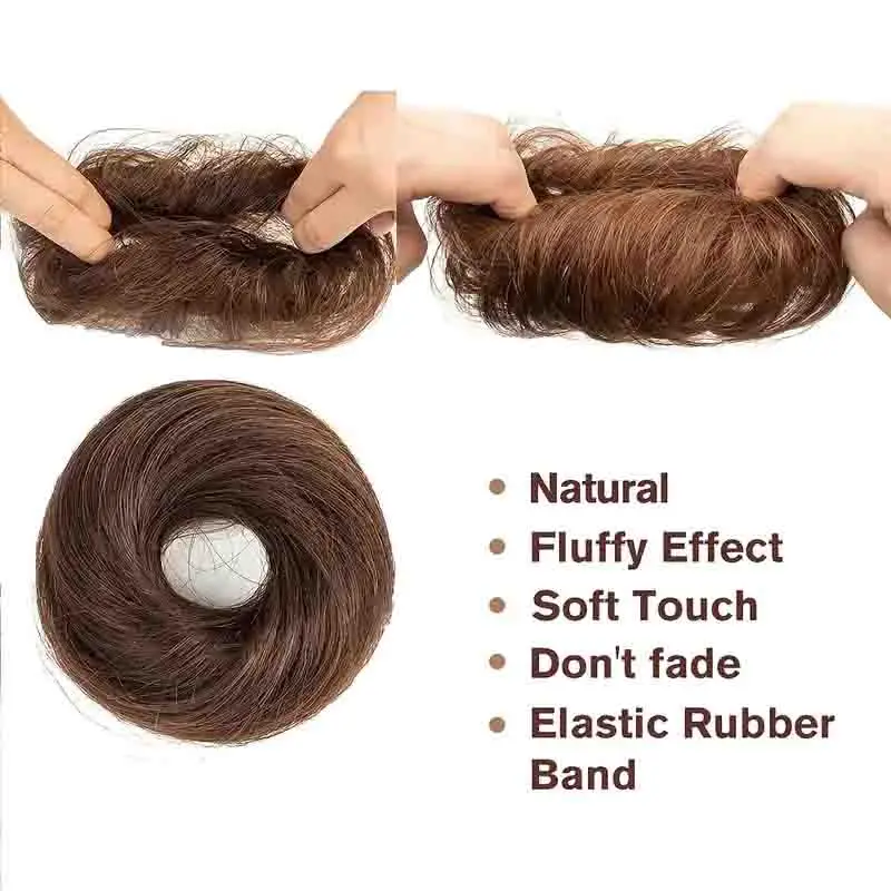 Unisex Adult Human Hair Messy Bun Scrunchie Tousled Updo Chignon Easy-to-Wear Hair Volumizer for Everyday Styling