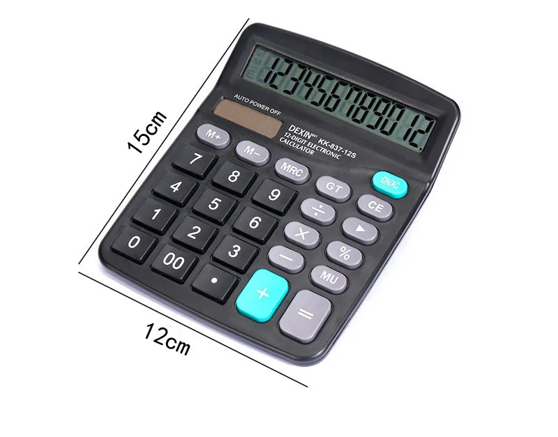 Solar Powered Calculator - 12 Digit Dual Power Supply for Accounting