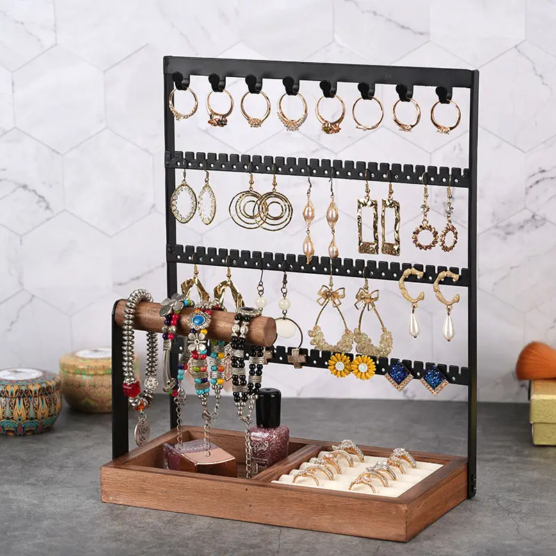 

Jewelry Organizer Display For Earrings Necklaces Jewelry Storage Rack With Wooden Base Bracelet Hanging Holder Girls Gift