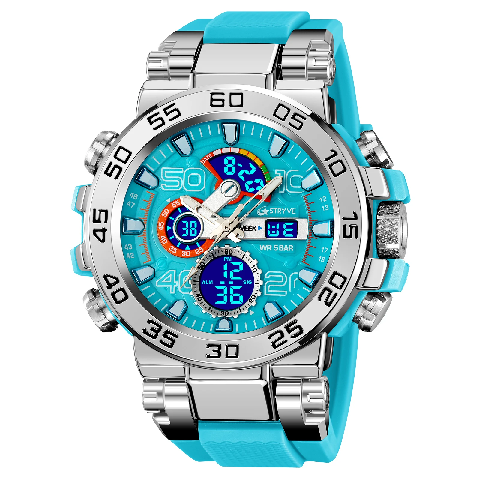 STRYVE New Men's Sport Watches Shock Resistant 50M Waterproof Wristwatch LED Alarm Stopwatch Clock Watches Men 8030 6