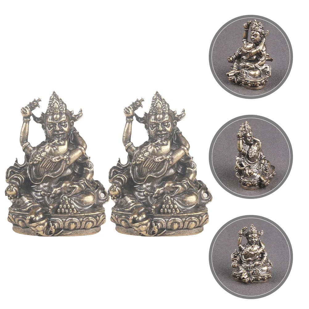

2 Pcs Crafts Brass Figurine Creative Buddha Statue God of Wealth for Home Decoration