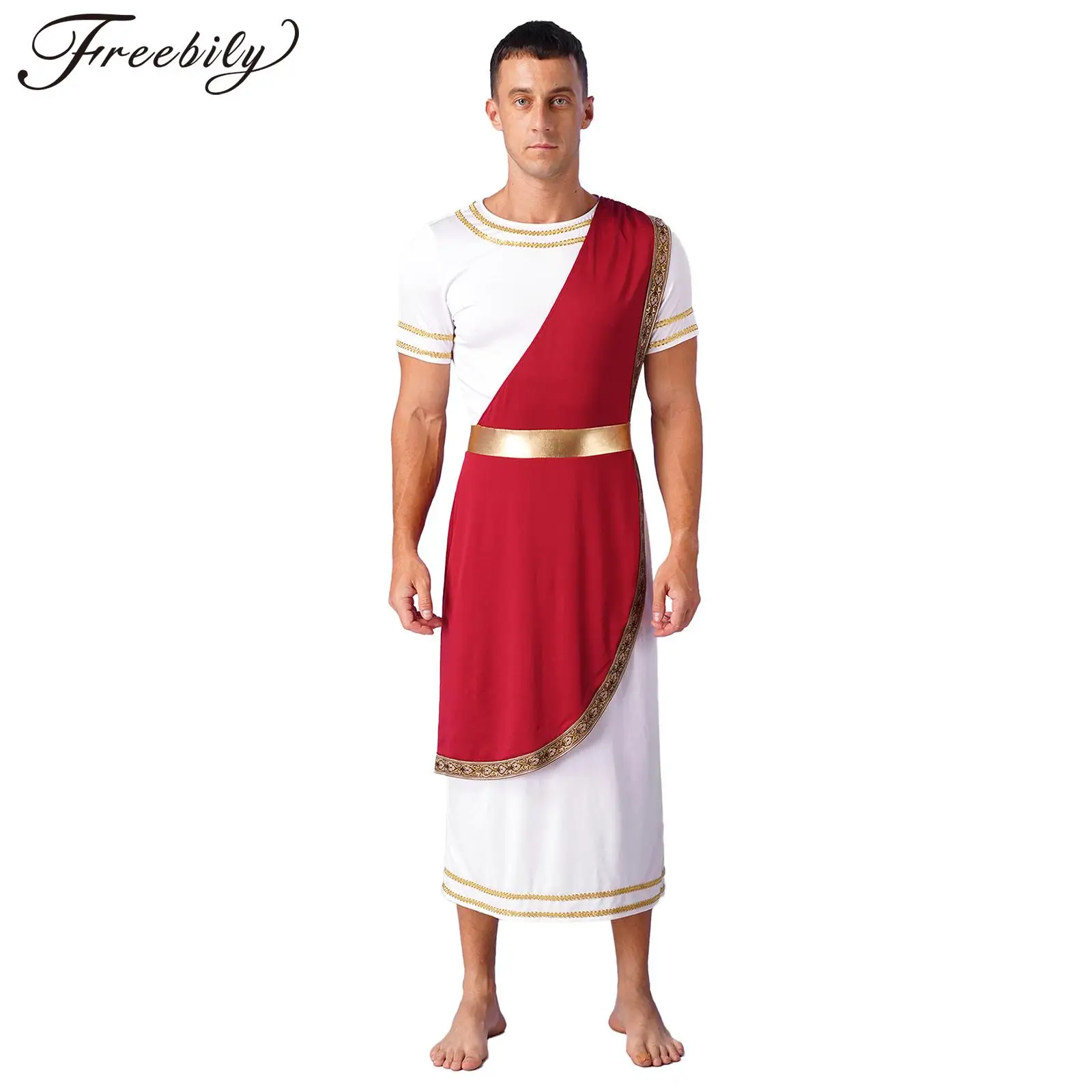 

Mens Ancient Greek Mythology Man Toga Rome Spartan Warrior Costume God Robe Gladiator Caesar Halloween Cosplay Fancy Dress Up