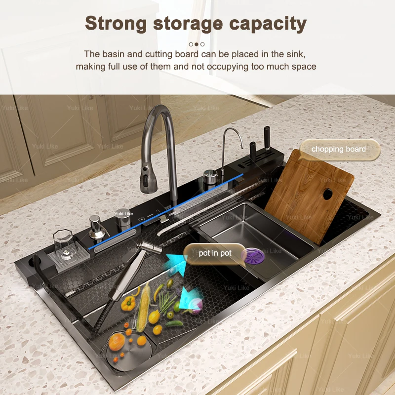 Stainless Steel Kitchen Sink Extra Large Single Slot Digital Display Dishwashing Basin
