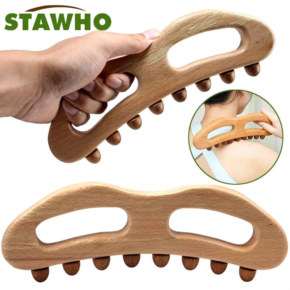 

1Pcs 8 Beads Gua Sha Stick Back Massage Wood Scraping Stick Point Treatment Guasha Relax Therapy Tool Body Massager