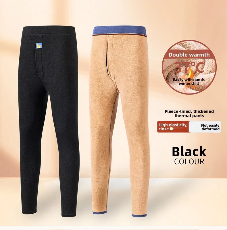 Camel hair thermal pants-black