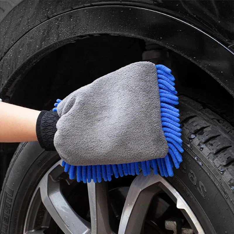 1-5 pcs Microfiber Car Wash Gloves Chenille Waterproof Mitt Soft Mesh Back Double-faced Glove Detailing Brush Car Cleaning Tool