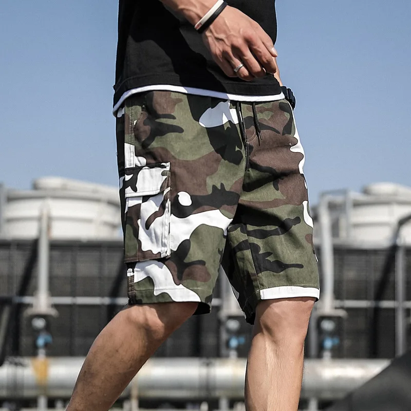 Summer Men's Fashion Thin Pure Cotton Sports Casual Capris Outdoor Oversized Camouflage Workwear Pants Loose Beach Shorts