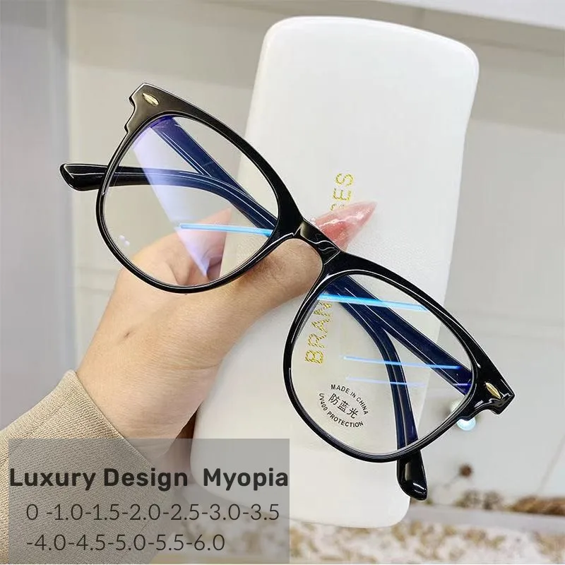 

Oversized Myopia Eyeglasses Vintage Unisex Transparent Frame Eyewear Anti-Blue Light Ladies Nearsight Glasses 0 to -6.0