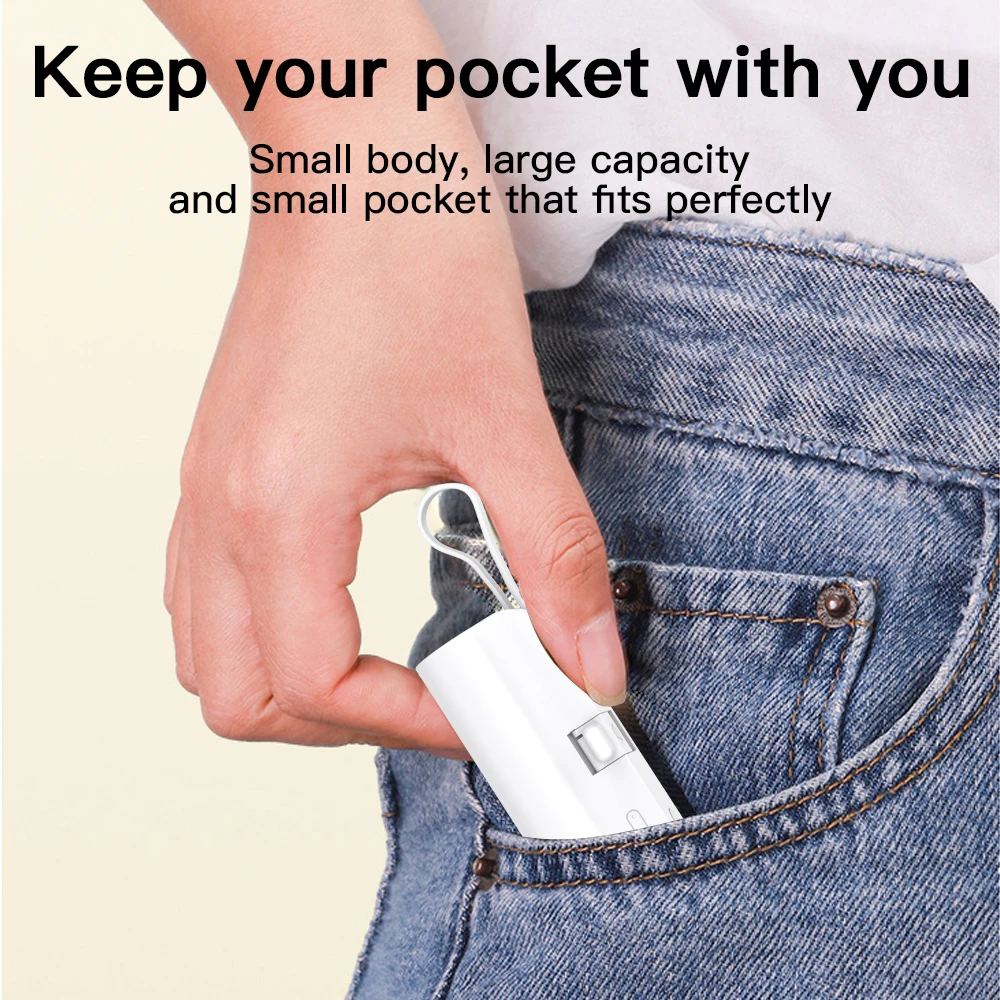 Mini portable mobile phone charger 5000mAh mobile power supply, built-in cable charging, built-in LED light, built-in bracket function, compact and compact, suitable for mobile phones, headphones, speakers 6