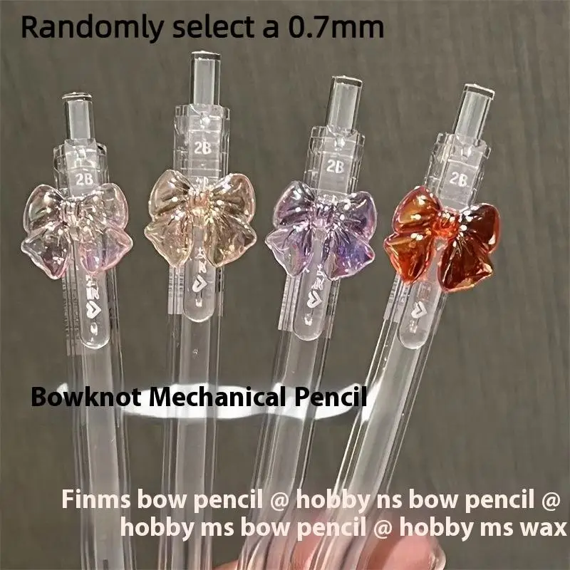Kawaii Transparent Bowknot Mechanical Pencil with 2B Refills – Cute Stationery Set, 1/4 Pack