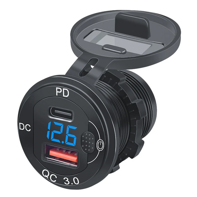 

Адаптер для автомобильного зарядного устройства PD QC 3,0, двойной порт, фотография, светодиодный 12/24V, водонепроницаемая автомобильная розетка для зарядного устройства для телефона