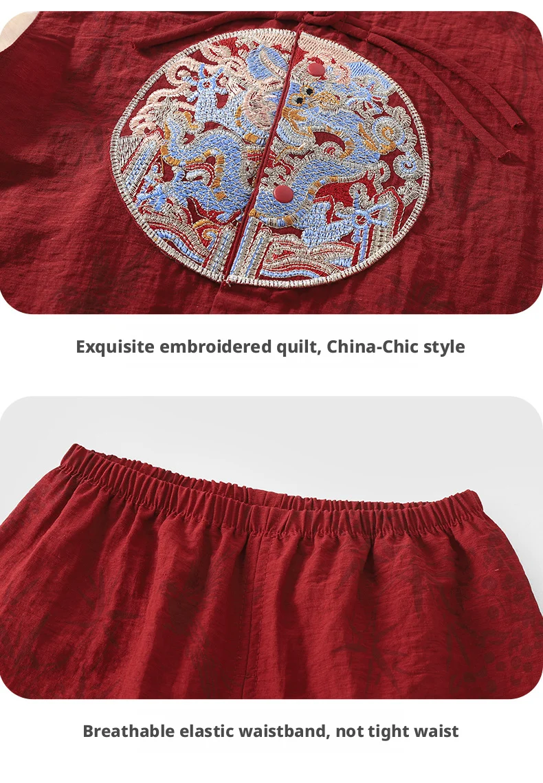 【Youqi】زي أطفال صيني للأطفال من عمر 0 إلى عامين، طقم صيفي شورت بأكمام قصيرة، زي احتفال مائة يوم على شكل قمر كامل أحمر، طقم مكون من قطعتين لعيد الميلاد الأول