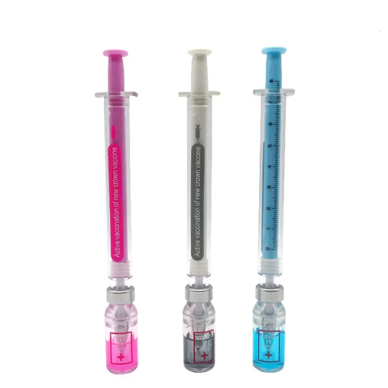 1 Piece Syringe Gel Pen Simulation Eliminates Virus Injection Syringe Shape Black Ink Signature Pen Vaccine Pen