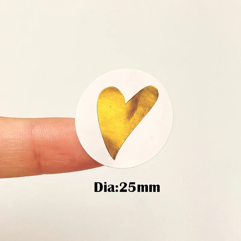 160pcs Golden Heart seal Stickers Round Baking Package Sticker Handmade Products DIY White Decoration Sticker