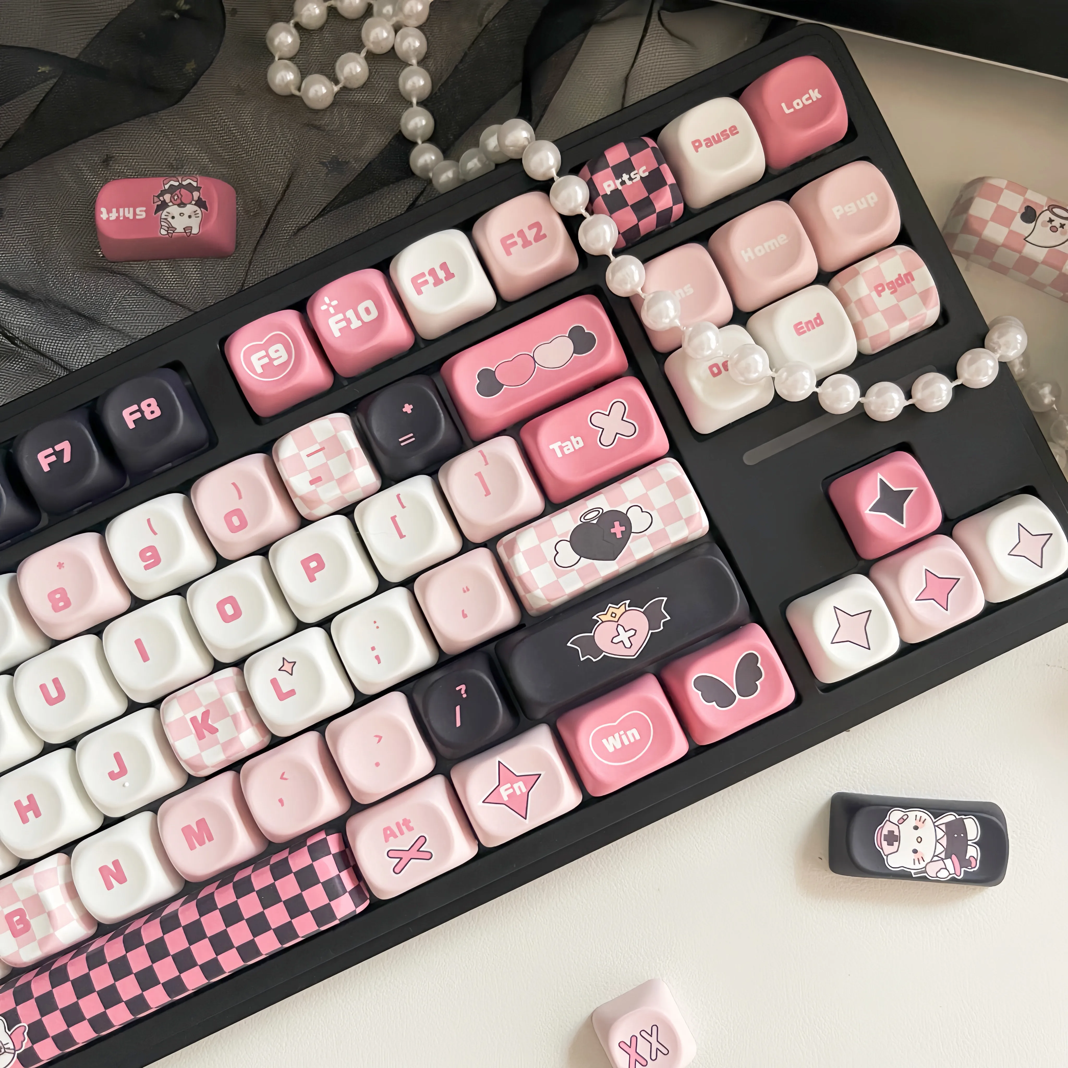 KT 고양이 키캡 MOA 귀엽고 멋진 블랙 파우더 볼캡 PBT 핫 승화 오리지널 68 75 84 87 98 108
