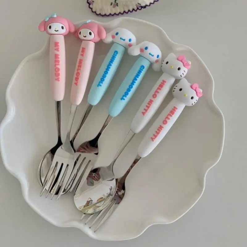 

Sanrio Spoon Fork Cutlery Hello Kitty My Melody Cinnamoroll Children's Spoon Fork Set Student Portable Tableware Children's Gift