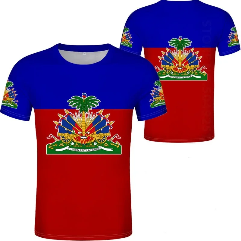 

Hti HAITI Flag National Emblem Tshirts 3D Print TShirt Summer T Shirt Fashion Kids Casual Boy Girl Unisex Round Neck Tees TShirt