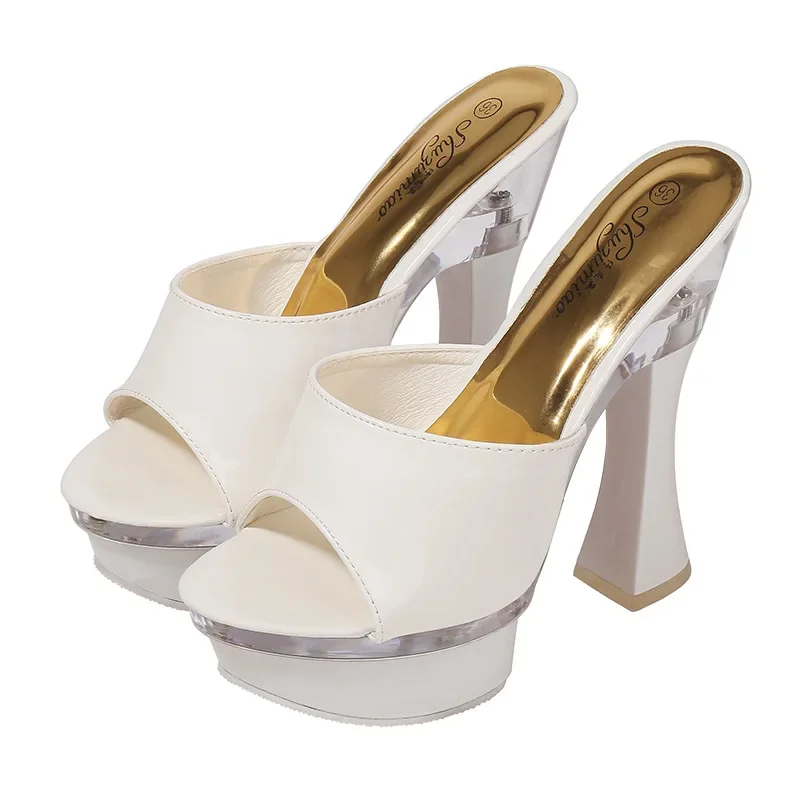 

Shoes Women Slippers Sexy Super High Heel 14CM Waterproof Table Slippers Female Shoes Sandals Wedding Banquet Nightclub Pumps
