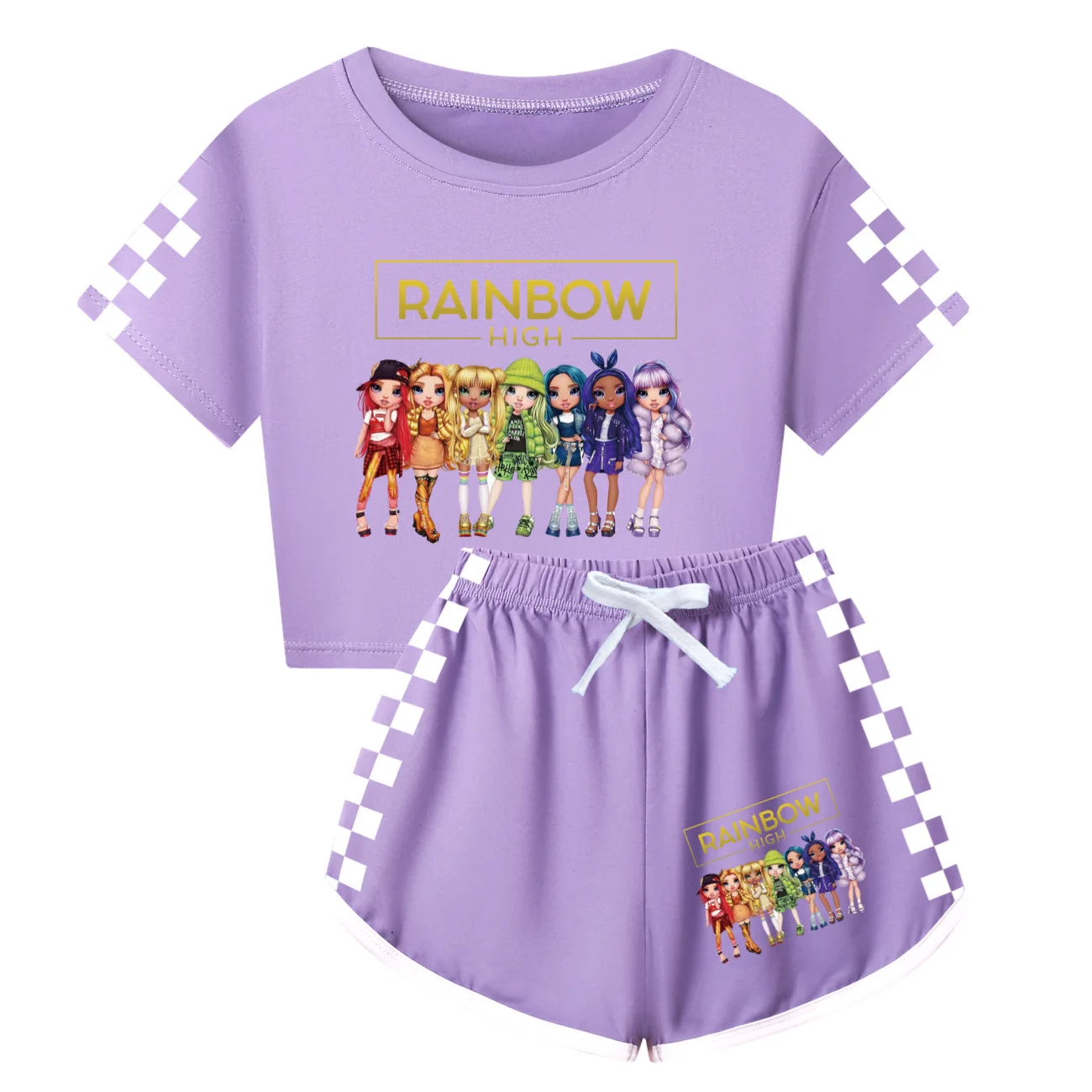 

Rainbow High Fantasy Friends Kids Clothes Summer Girl Short Sleeve Running Sport Tops Shorts 2pcs Set Family Matching Outfits