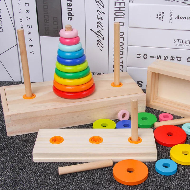 Classic-Wooden-Puzzle-Stack-Tower-Of-Hanoi-Kid-Mathematical-Early ...