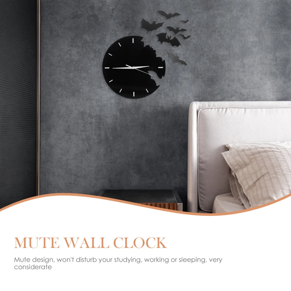 2022 New Creative Bat Shaped Wall Hanging Clock Wall Decors Bat Vintage Wall Sticker Clock Living Room Silent Wall Clock