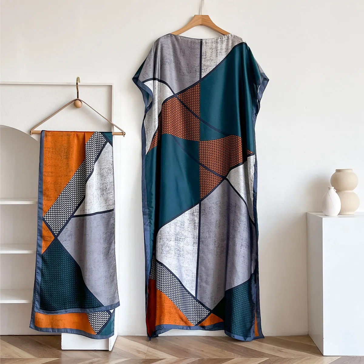 NEW Fashion Summer Dress With Big Scarf Dubai Turkey Kaftan Muslim Loose Abaya Women African Casual Leopard Print Shawl Robe