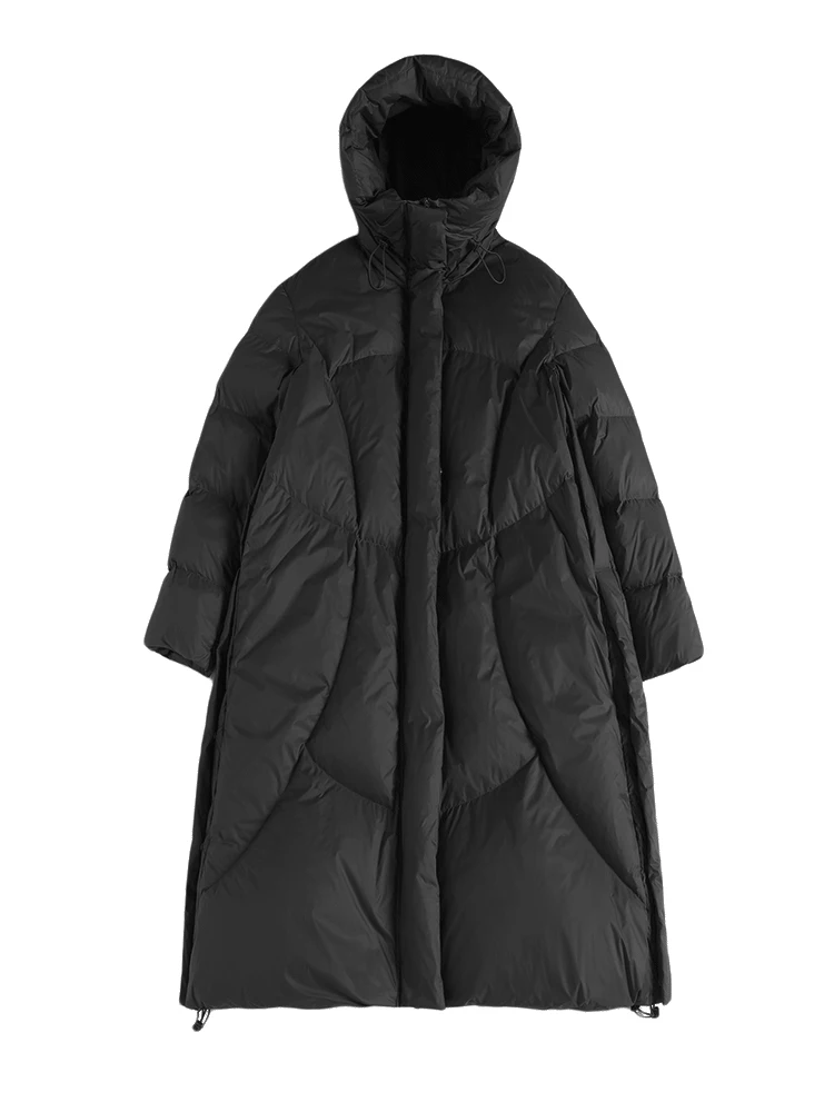 High quality Long down jacket Oversized Women Winter Elegant Warm Hooded knee length coat 2024 New clothing Solid INKEO 3O289