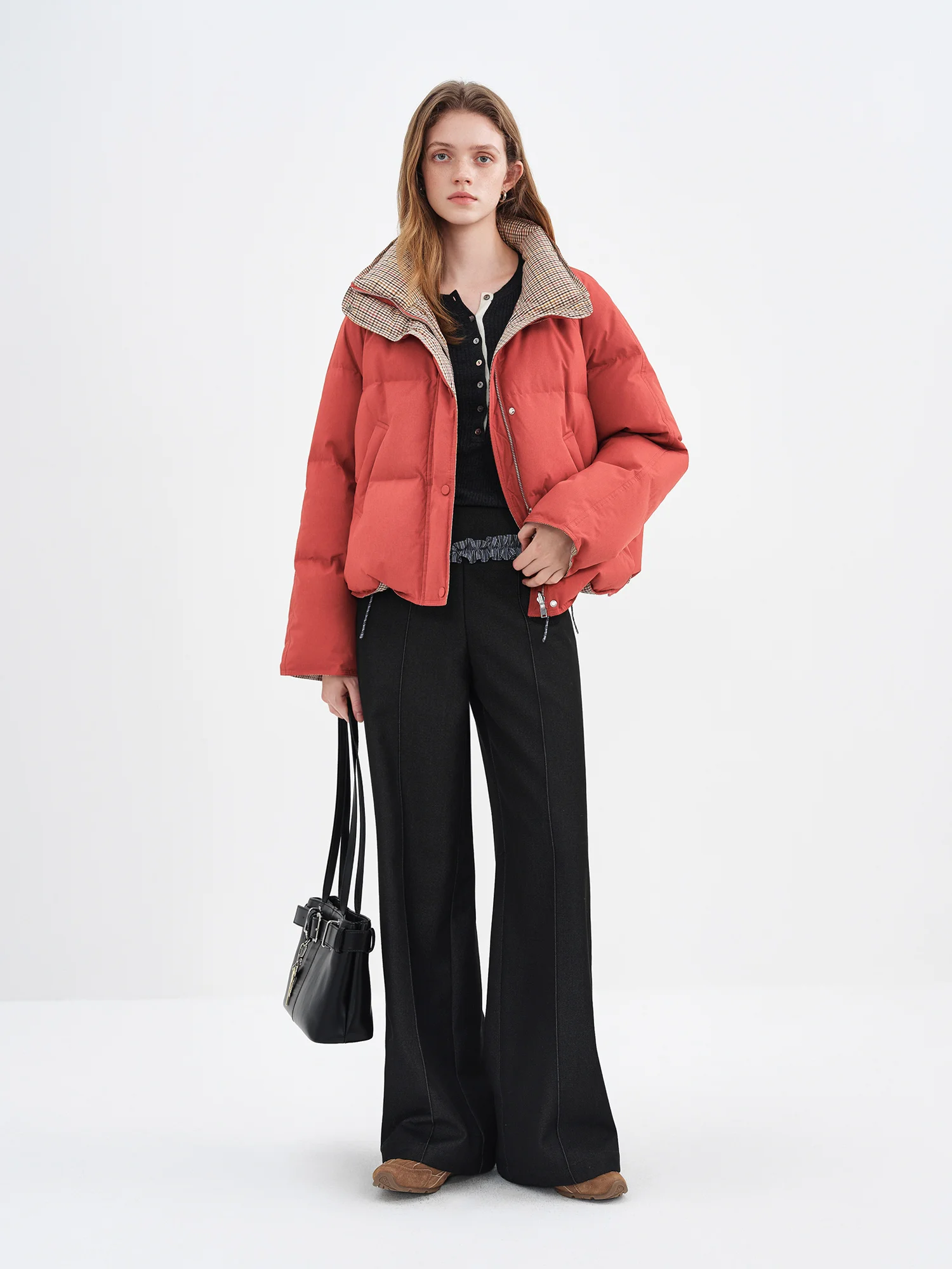FSLE Double-sided Reversible Standing Collar Down Coat Women Crafted with Premium 90% White Duck Down Winter 2025 New Arrival