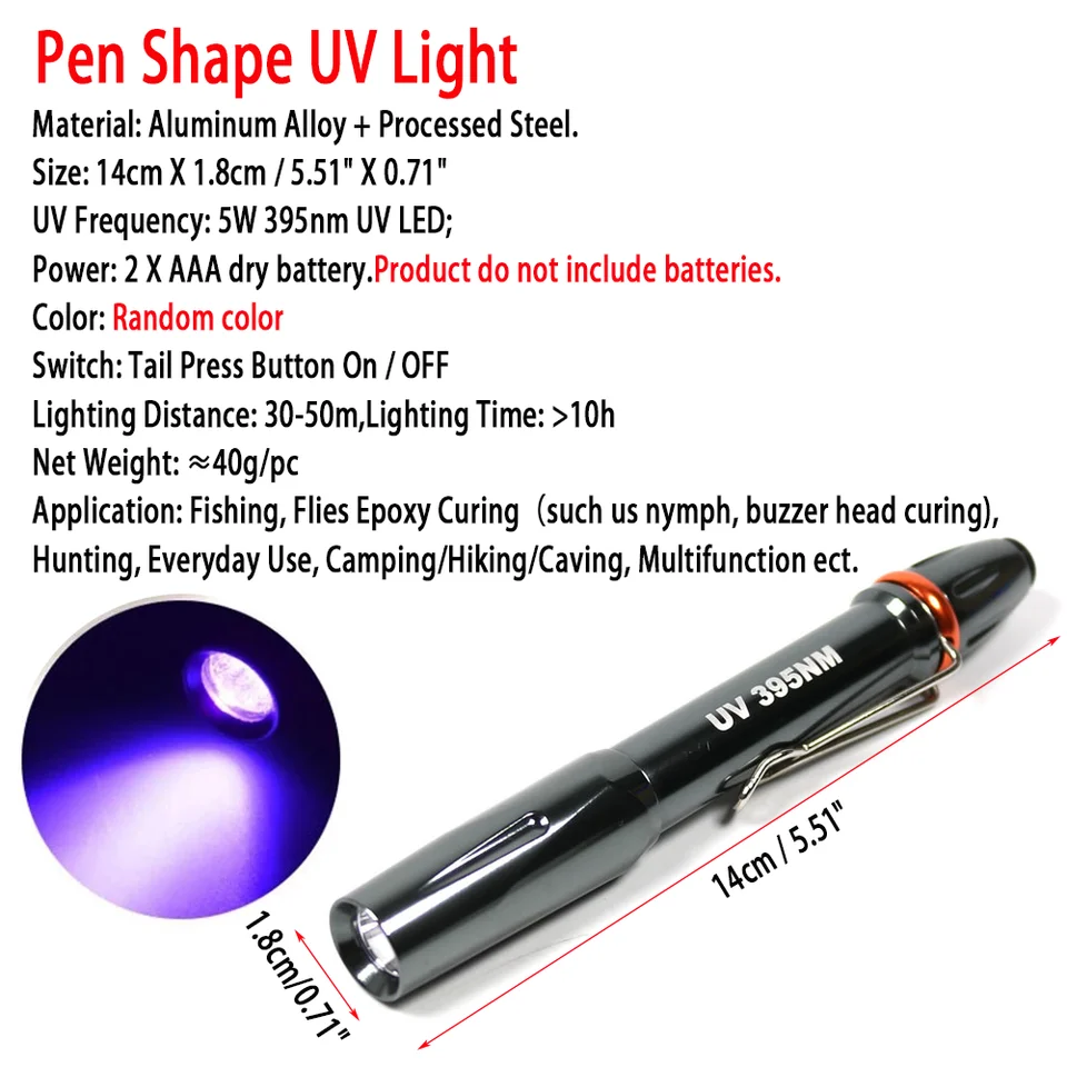 Linterna LED UV De 21 LEDs - Para Curado De Gel, Atar Moscas De Pesca - Incluye Baterías GRATIS