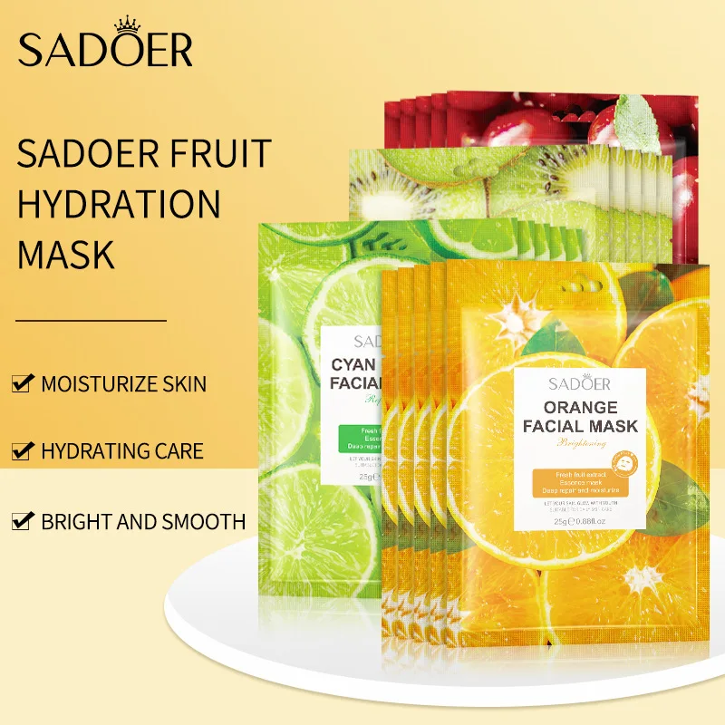 SADOER Facial Sheet Mask Organic Face Mask Essence Moisturizing Hydrating Brightening Soothing Face Masks Skin Care Beauty