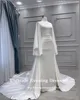 Eightale Muslim Wedding Dress High Neck Satin Customized White Ivory Arabic Bridal Gown Long Sleeves Vestido De Noiva 3
