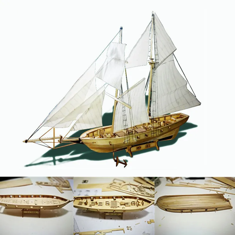 1:100 Scale Wooden Wood Sailboat Ship Kits Home DIY Model Home Decoration Boat Gift Toy for Kids