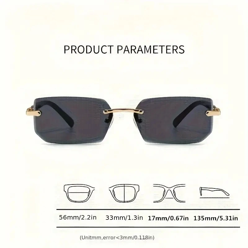 Rimless Sunglasses Rectangle Fashion Popular Women Men