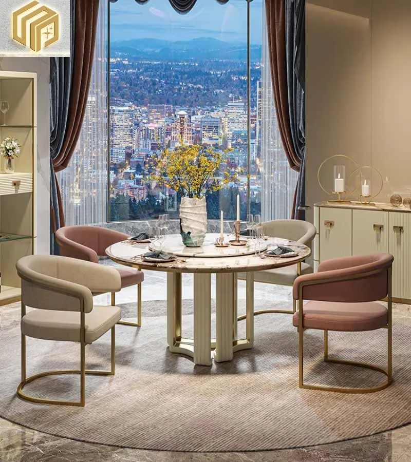 

Light luxury dining table and chair combination stainless steel table, marble high-end rock plate round table