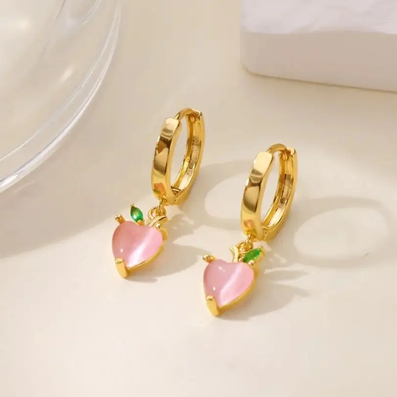 Opal Heart Earrings Color Gold 18K Gold Plated Stainless Steel Pink