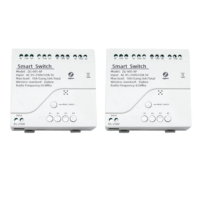 

ABGZ-2X 4CH Zigbee Smart Light Switch Module AC 85-250V RF433 Receive 10A Relays Work With Alexa Assistant,Tuya Smart Life