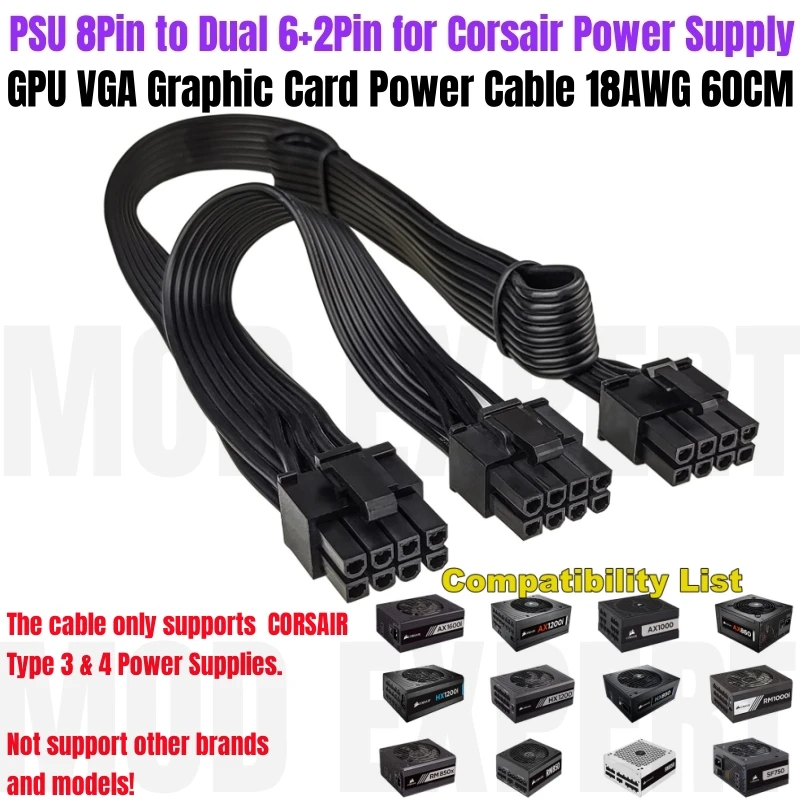 Cavo Di Alimentazione Originale Corsair Gpu Psu Da 8Pin A Doppio Pcie 8Pin Per Rmi Rmx Rme Axi Hx Hxi Rm Cs-M Cx-M Tx-M Sf Alimentatore Modulare