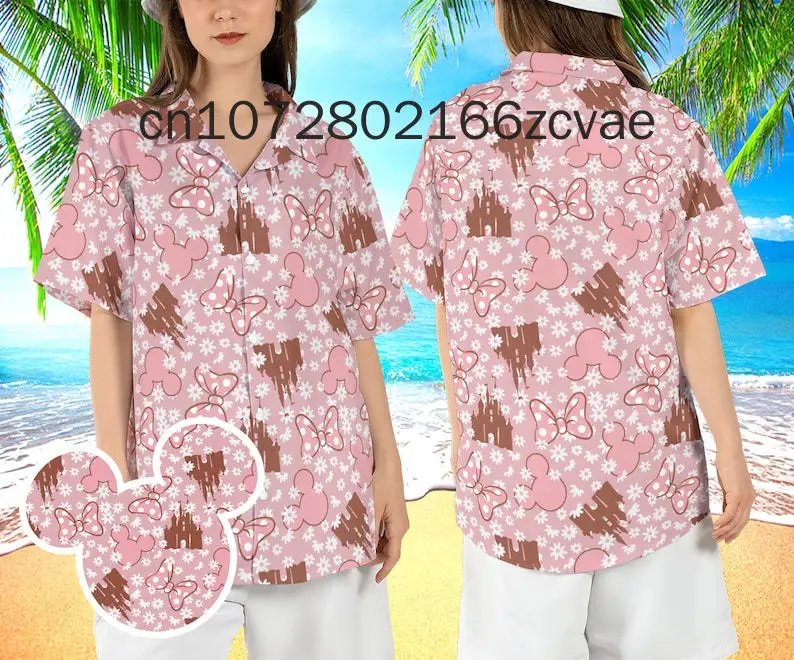 

Гавайская рубашка в богемном стиле с Микки Маусом и волшебным замком, мужская женская рубашка, гавайская рубашка с диснеевским рисунком, Пляжная гавайская рубашка с Микки и Минни