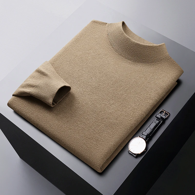 Autumn and Winter solid color sweater men's elastic comfortable warm cold-resistant top fashion casual half turtleneck sweater 5